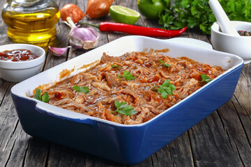 Shredded chicken meat tossed in sauce