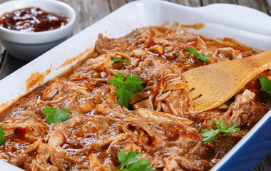  Shredded meat tossed in barbecue sauce