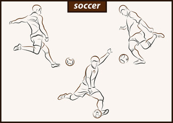 Fototapeta na wymiar Set of a vector illustration shows a football player kicks the ball. Soccer