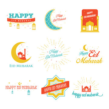 Vector illustration of colorful Eid mubarak badges for greeting cards
