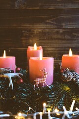 Grußkarte - Adventskranz rot