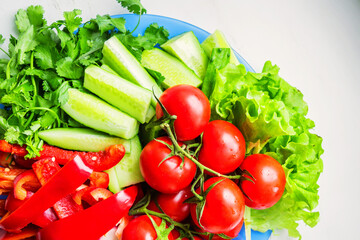 Close up fresh vegetables for salad