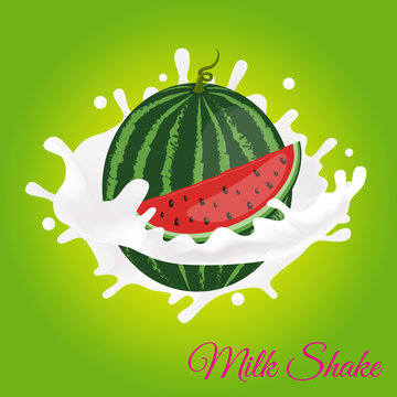 Splash of milk, caused by falling into a watermelon. Isolated on a green background.