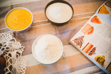 flour and eggs for cooking in the kitchen