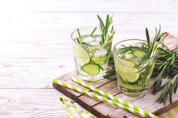 rosemary, lime and cucumber lemonade. Copyspace, horizontal view