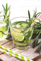 rosemary, lime and cucumber lemonade. Copyspace, horizontal view