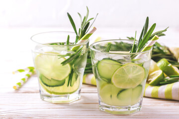 rosemary, lime and cucumber lemonade. Copyspace, horizontal view