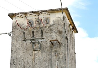 large electrical substation with the high-voltage cables