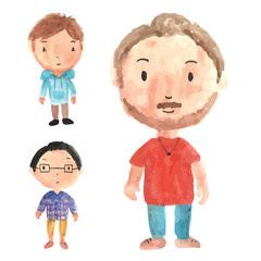 Fototapeta premium Set Of Cute Isolated Watercolor People Illustration, Suitable For Books Graphic, Shirt, Name Card, Avatar, Logo, Web, Birthday, Print Graphic and Other Children Related Occasion