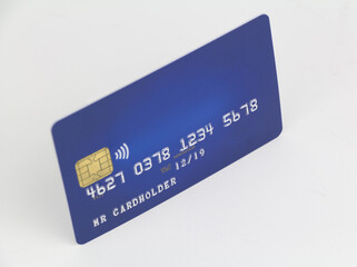 Blue credit card isolated on white background