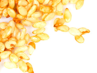 Sesame seeds on white background