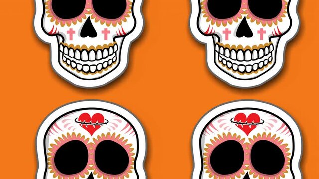 Seamless animation of cartoon mexican candy skulls.