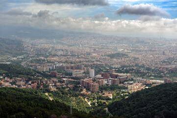 Fototapeta na wymiar Aerial panoramic view on Barcelona town from Tibidabo mount, Spain