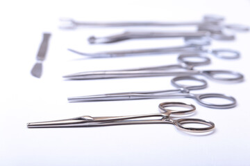 Medical and surgery instruments isolated on white background