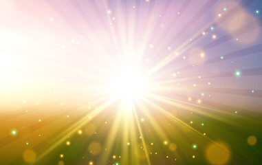 Summer background. Star burst with sparkles. Yellow sun with rays. Vector illustration