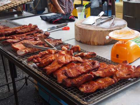 fried pork, Thai street food at flea market