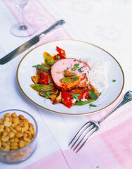 Roast pork with ratatouille and rice
