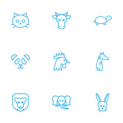 Fototapeta na wymiar Set Of 9 Zoo Outline Icons Set.Collection Of Rabbit, Cat, Giraffe And Other Elements.