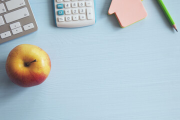 Stickers, keyboard, calculator and pencil