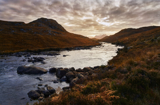 River Gruinard near the summit of An Teallach in the Scottish Highlands, Scotland, UK.