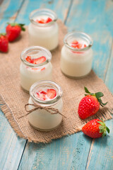 Strawberry Yoghurt. Healthy food with Strawberries and yoghurt breakfast on table.