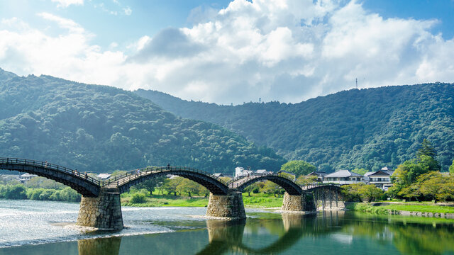 View Of Kintai Bridge In Iwakuni, Japan.