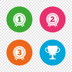 First, second and third place icons. Award medal.