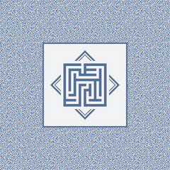 Blue maze emblem. Abstract maze element. Labyrinth.