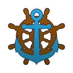 Icono plano ancla con timon color en fondo blanco