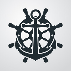 Icono plano ancla con timon en fondo degradado