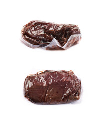 Vacuum packed beef meat isolated