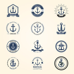Naklejka premium Vintage retro anchor badge vector sign sea ocean graphic element nautical naval symbol illustration