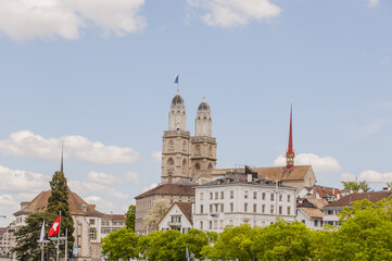 Zürich, Stadt, Altstadt, Grossmünster, Kirche, Kirchtürme, Limmat, Limmatquai, Utoquai,...