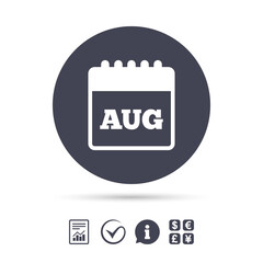 Calendar sign icon. August month symbol.