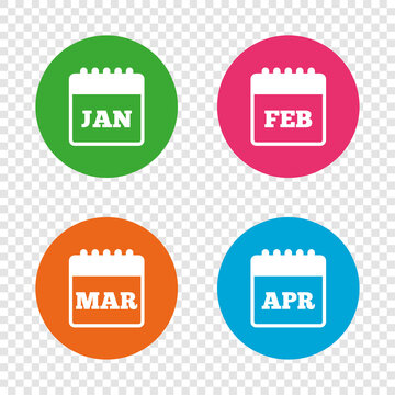 Calendar. January, February, March and April.