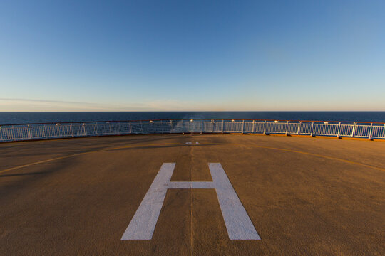 helicopter landing place on a ship deck on sea