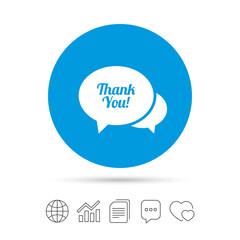 Speech bubble thank you icon. Customer service.