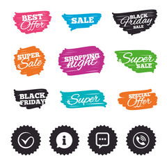 Check or Tick. Phone call and Information sign.