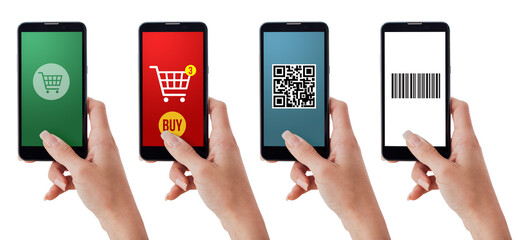 Obraz na płótnie Canvas Smartphones and shopping apps