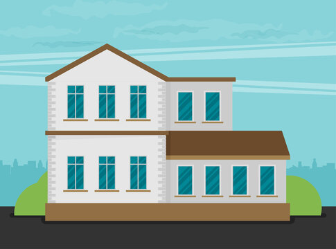 Flat Residential House. Vector illustration.
