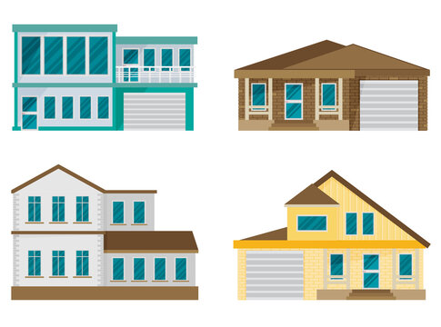 Flat Residential House set. Vector illustration.