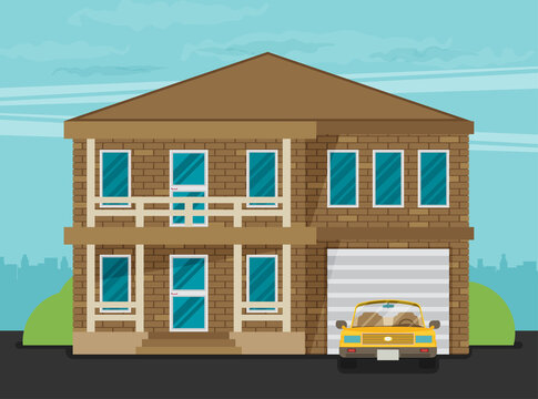 Flat Residential House. Vector illustration.