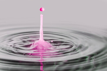 Splashes of water. Water drops. Photo of drop of a drop in water.
