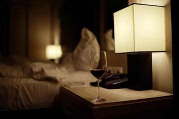 A glass of red wine  bedroom