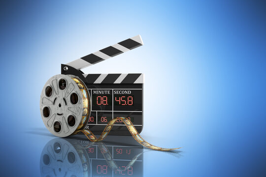 movie clapper board high quality 3d render on blue