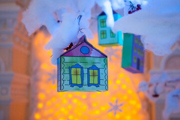 Decoration in the form of a house made by hand for the new year