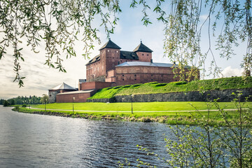 Medieval castle in the city of Hameenlinna, Finland at spring