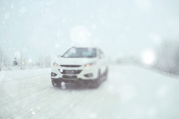 background blur bright car white snow winter