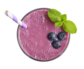 Glass of blueberry milkshake