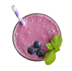 Glass of blueberry milkshake